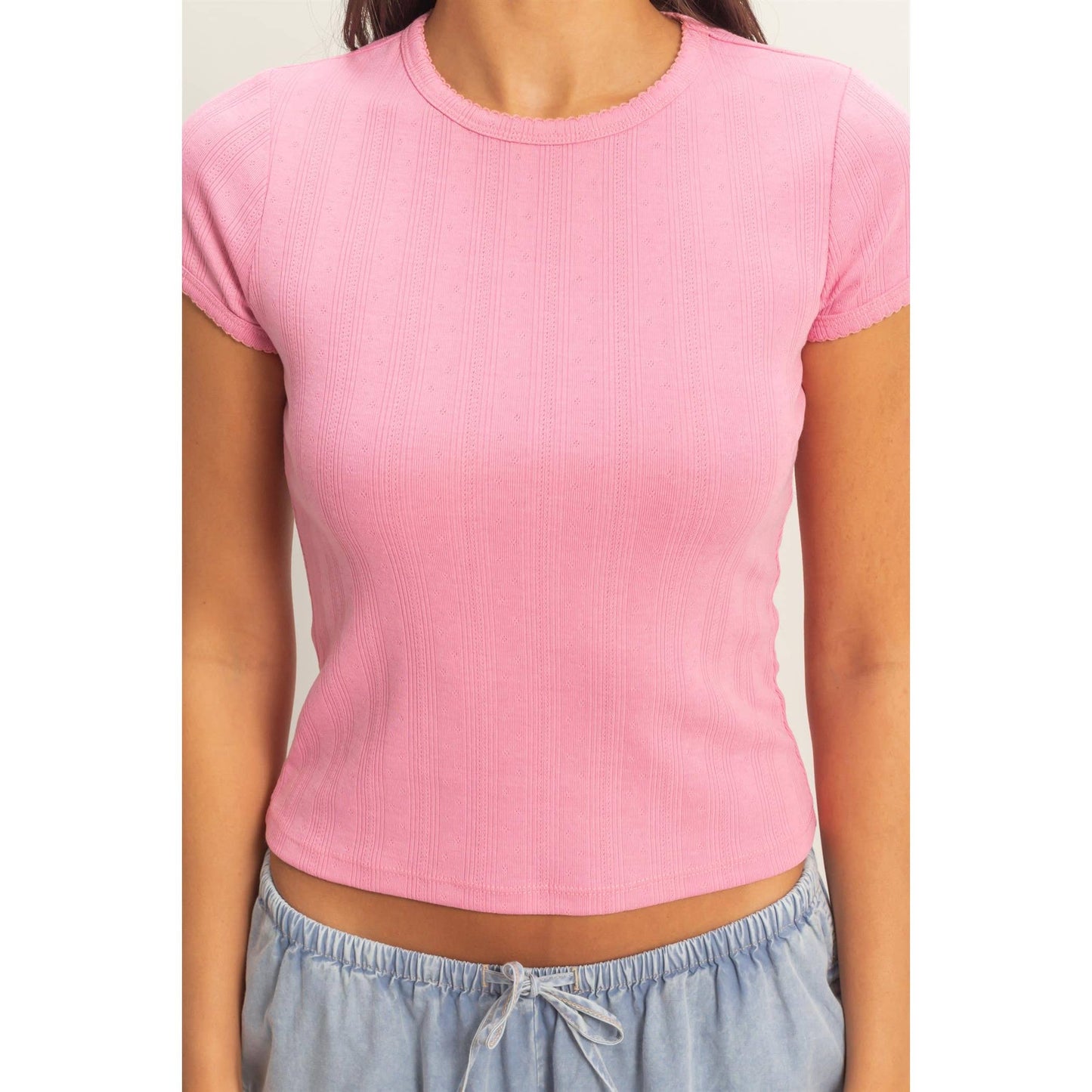Pointelle Short Sleeve Top