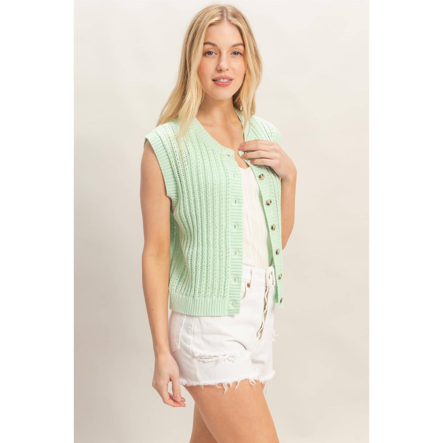 Sleeveless Ribbed Button Top