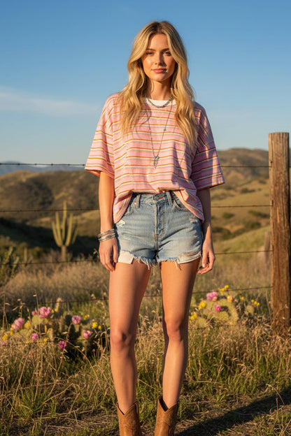 Striped Oversized Short Sleeve Top