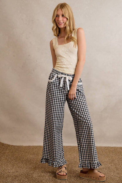 GINGHAM RUFFLED PANTS