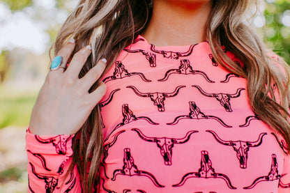 Bull Skull 3D Printed Mesh Top - PInk