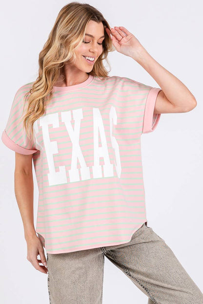 TERRY STRIPED TEXSAS PRINT TOP