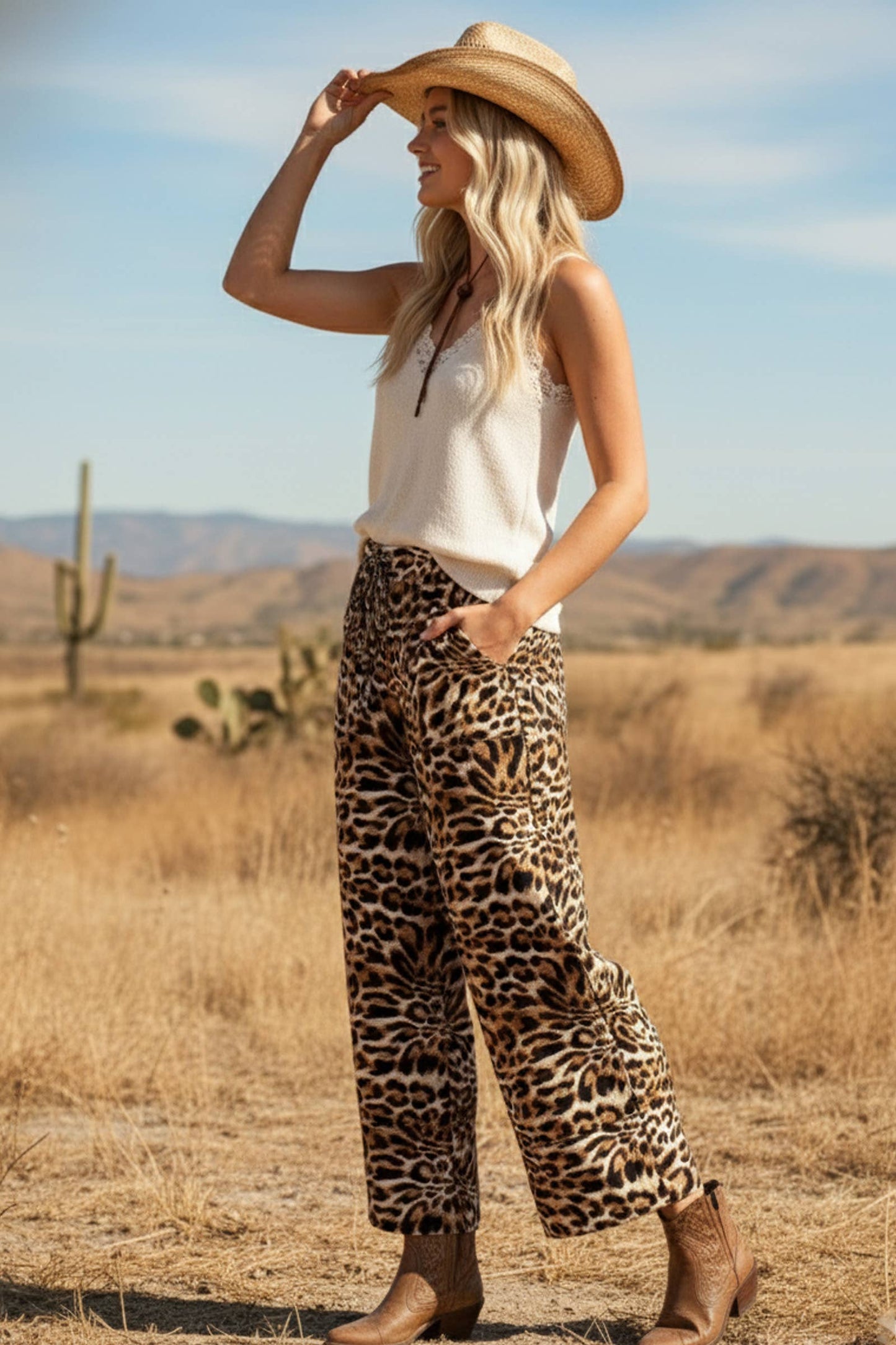 Leopard Wide Leg Woven Pants