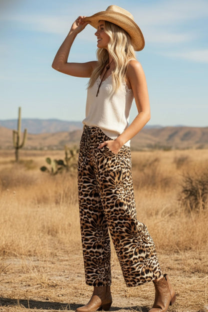 Leopard Wide Leg Woven Pants