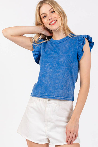 Washed Ruffle Sleeve Top