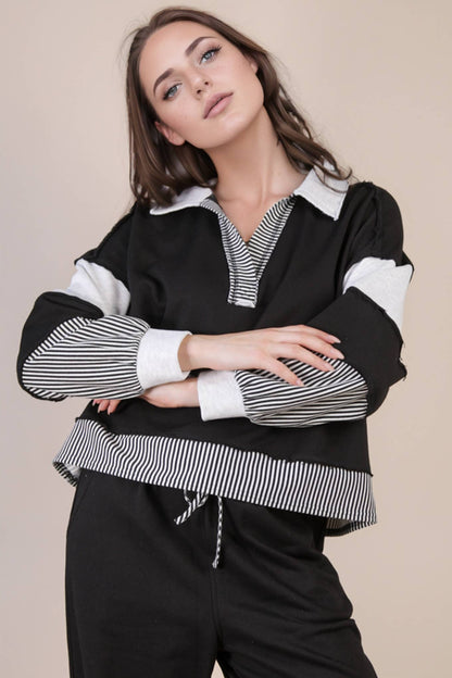 NT12348SET-Color Block Casual Knit Top & Pants Set