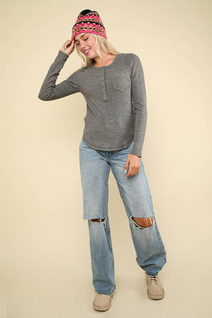 Soft brushed solid knit casual top