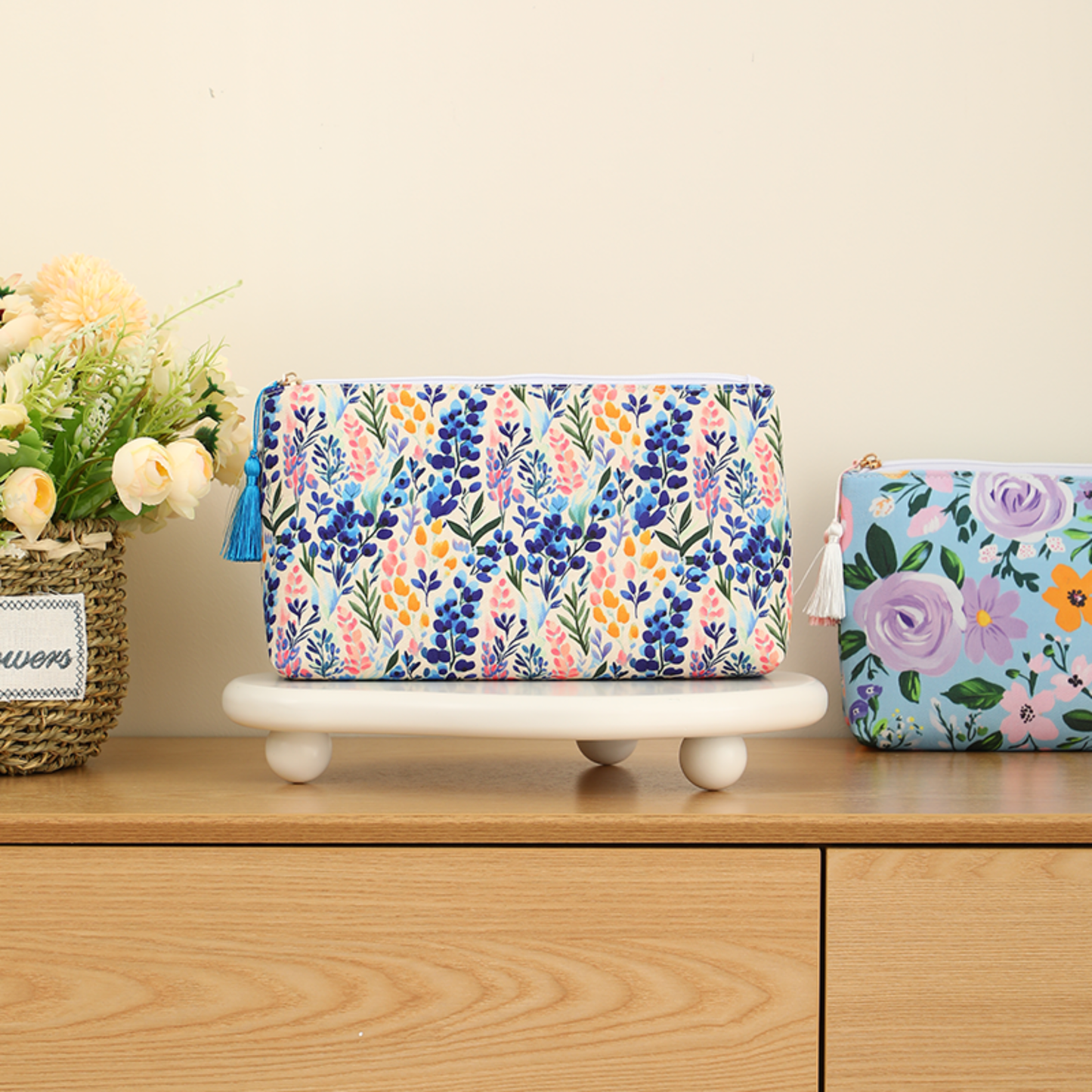 Floral Canvas Cosmetic Case Toiletry Bag Makeup Bag