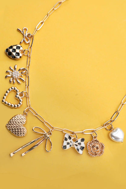 CHARM BOW CHECKERED NECKLACE