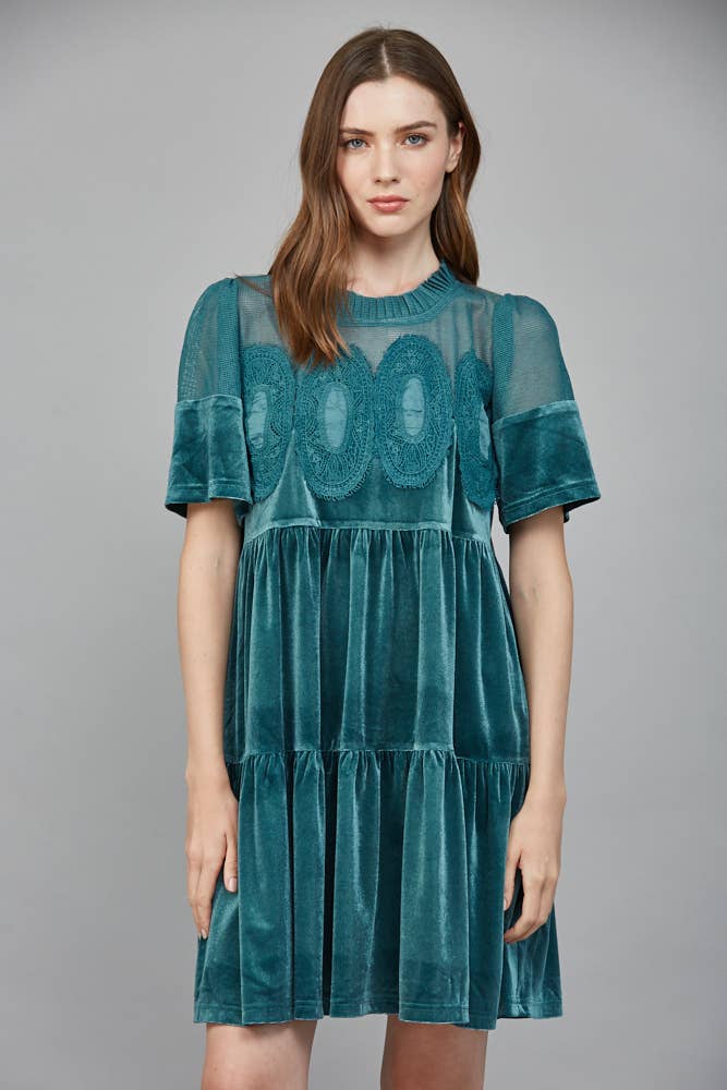 Lace Detail Velvet Dress