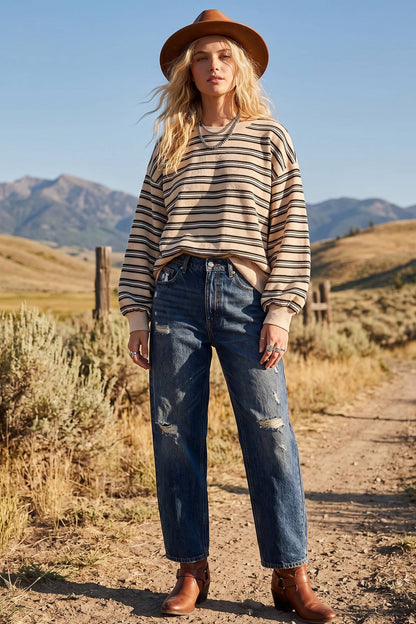 Oversized French Terry Striped Sweatshirt