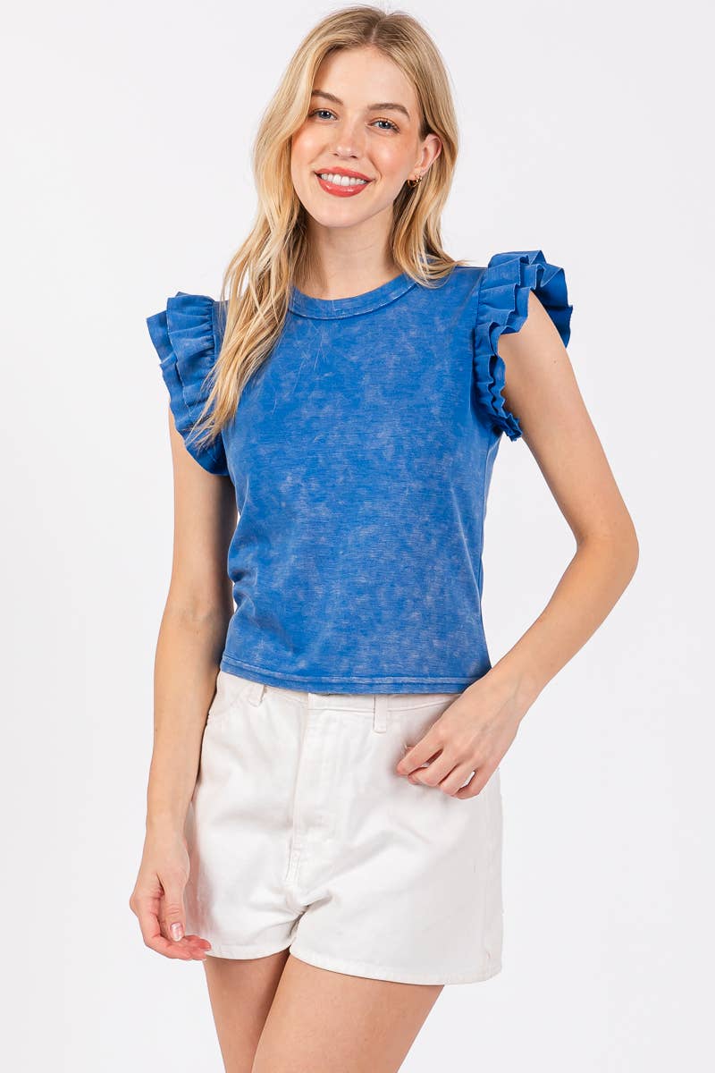 Washed Ruffle Sleeve Top