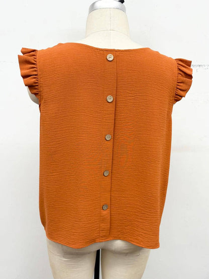 Plus Size-Ruffle Cap Sleeve Blouse