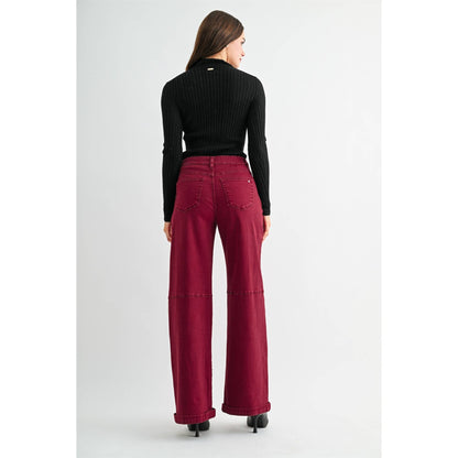 HIGH-RISE WIDE CUFFED JEANS