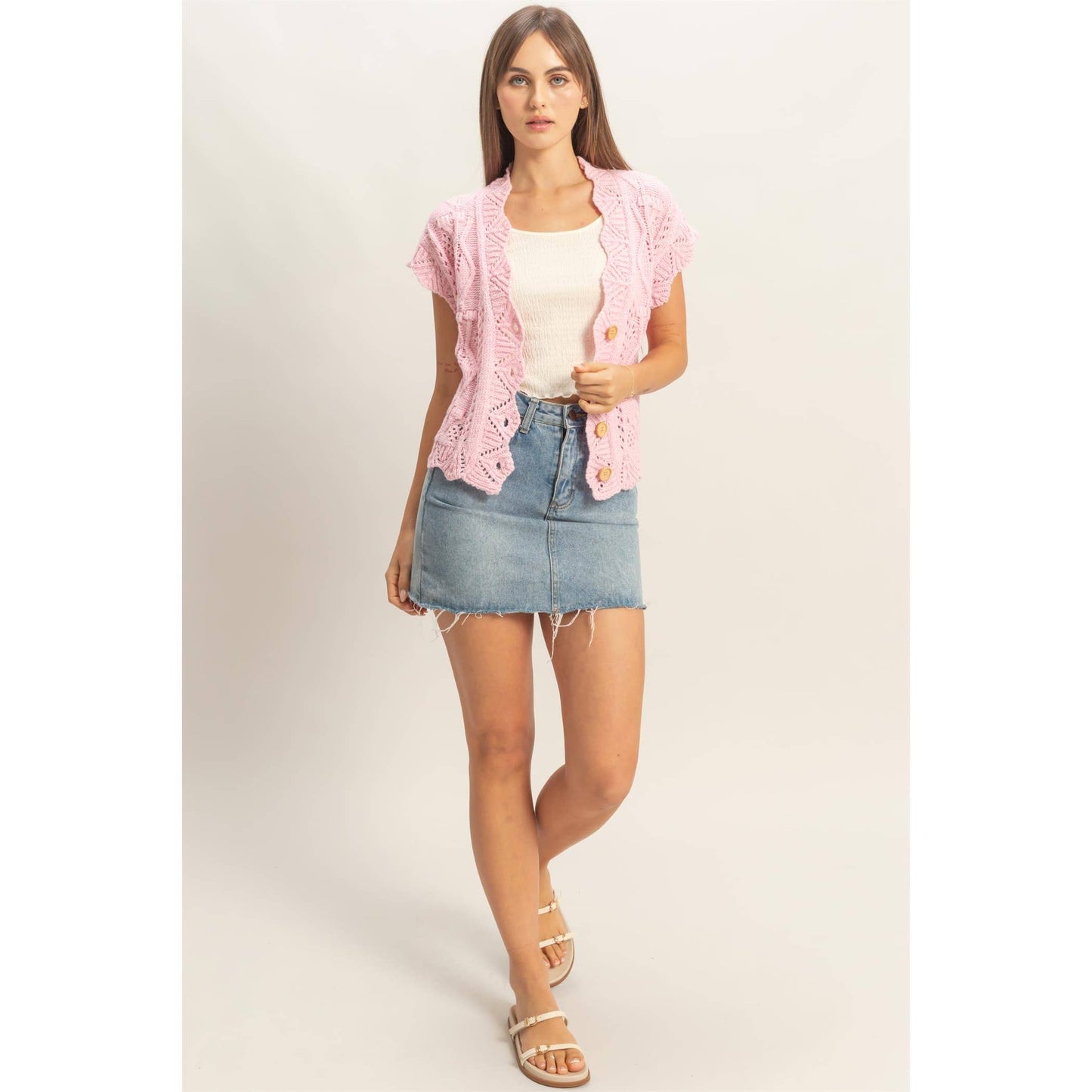 Button-Front Crochet Sweater