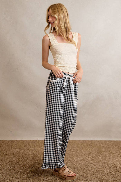 GINGHAM RUFFLED PANTS