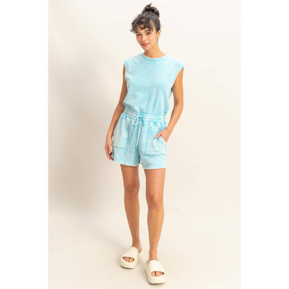 DZ25A773-Sleeveless Drawstring Waist Romper