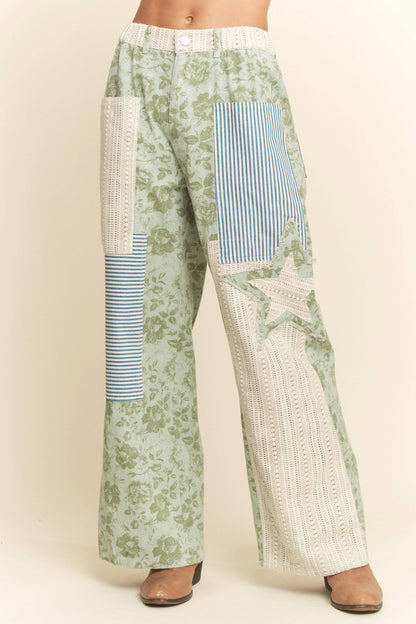 FLORAL PATCHWORK PANTS