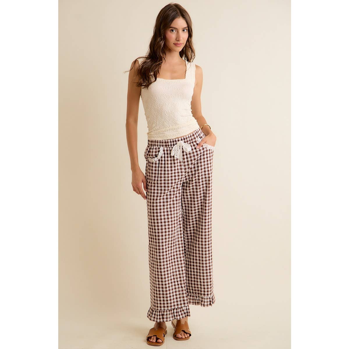 GINGHAM RUFFLED PANTS