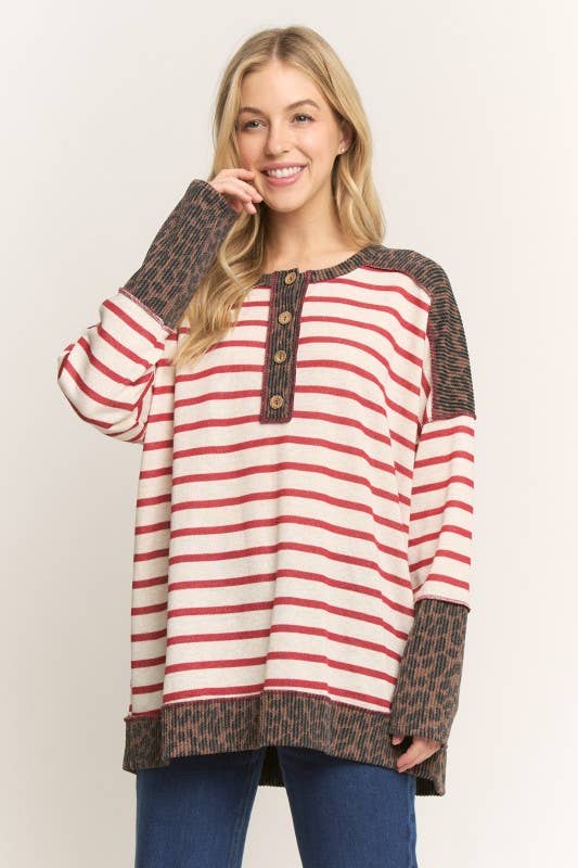 STRIPE & LEOPARD HENLEY - Plus