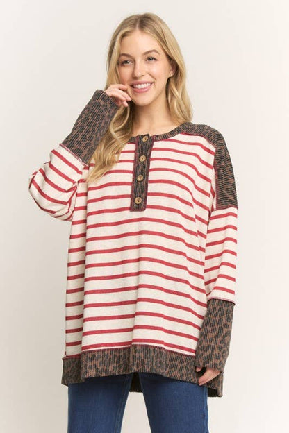 STRIPE & LEOPARD HENLEY - Plus