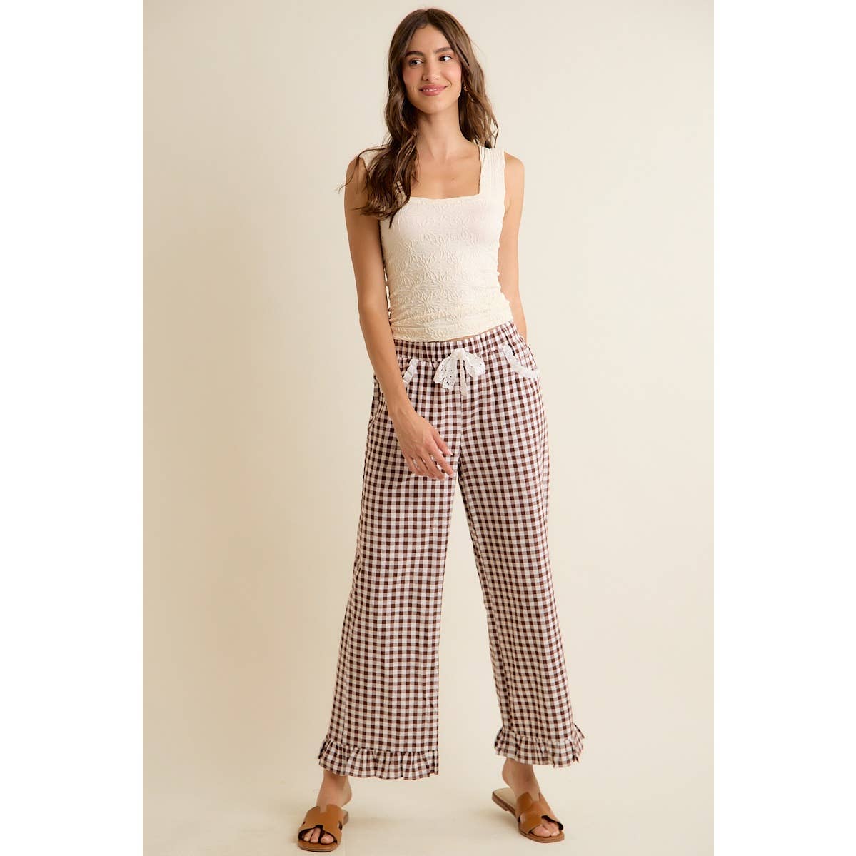 GINGHAM RUFFLED PANTS
