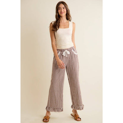 GINGHAM RUFFLED PANTS