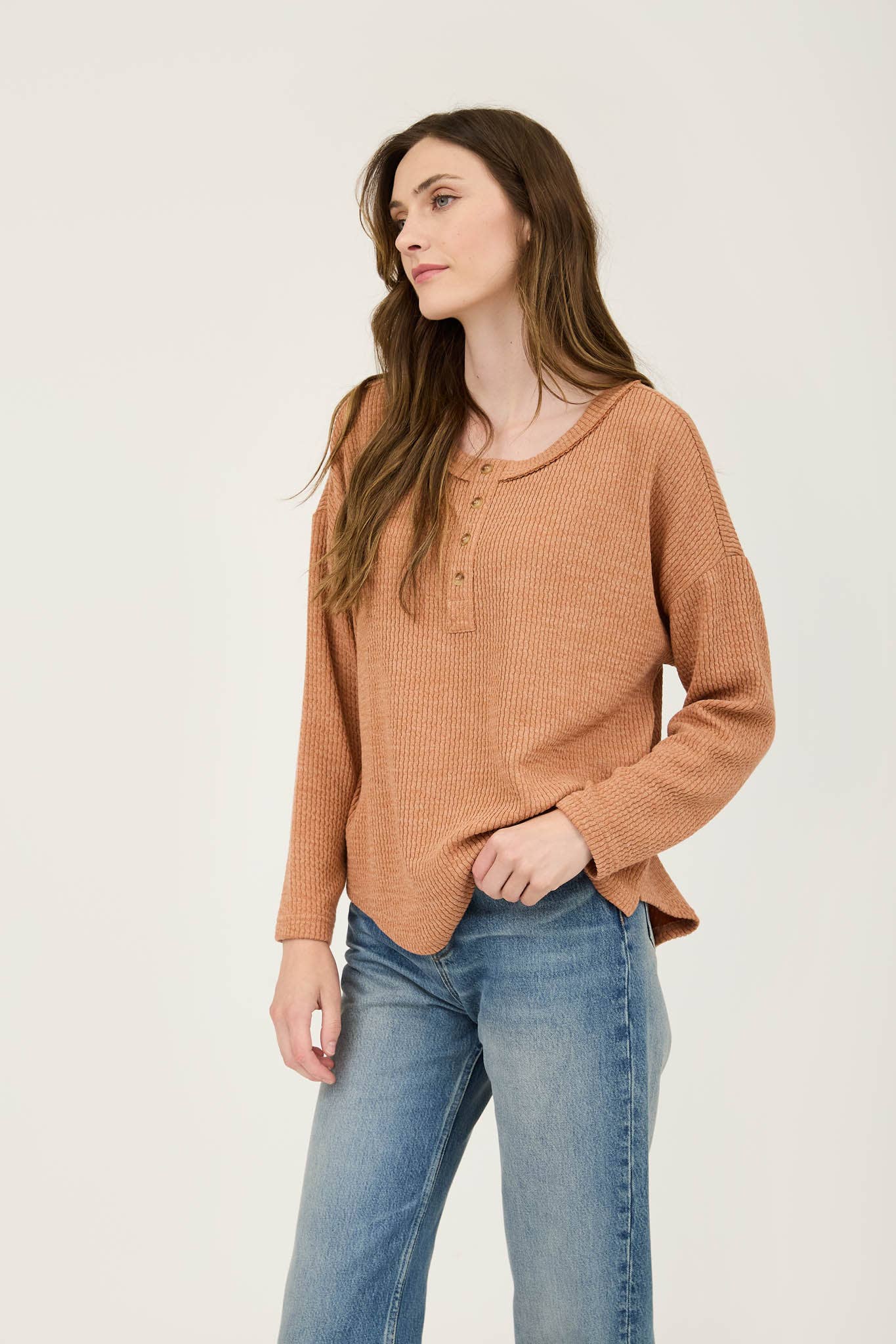 WAFFLE KNIT HENLEY TOP