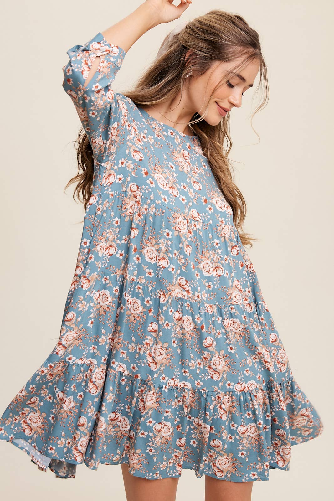 Floral Print Babydoll Midi Dress