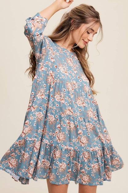 Floral Print Babydoll Midi Dress
