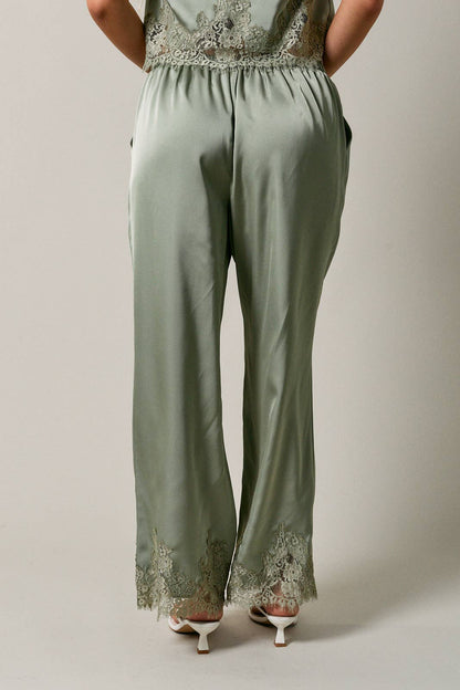 ELASTIC WAIST LACE TRIM WIDE LEG PANTS