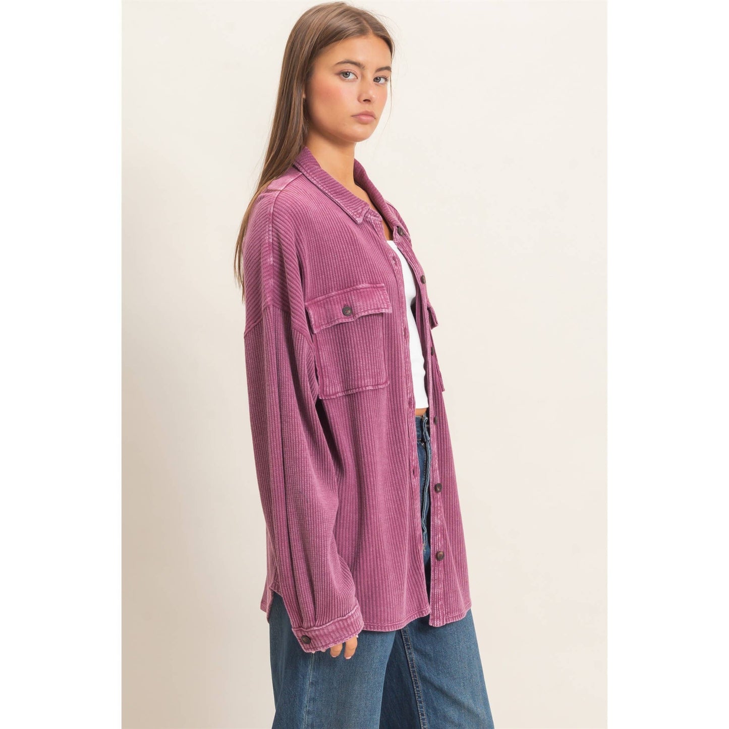 Waffle Knit Button-Up Shacket