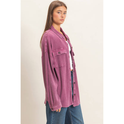 Waffle Knit Button-Up Shacket