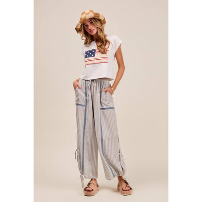 LIGHTWEIGHT MULTI STRIPE JOGGER PANTS WITH SIDE SLITS WITH T