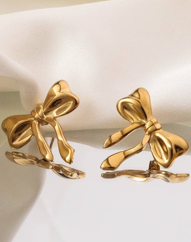 18K STAINLESS STEEL TARNISH FREE BOW STUD EARRINGS | 40E329