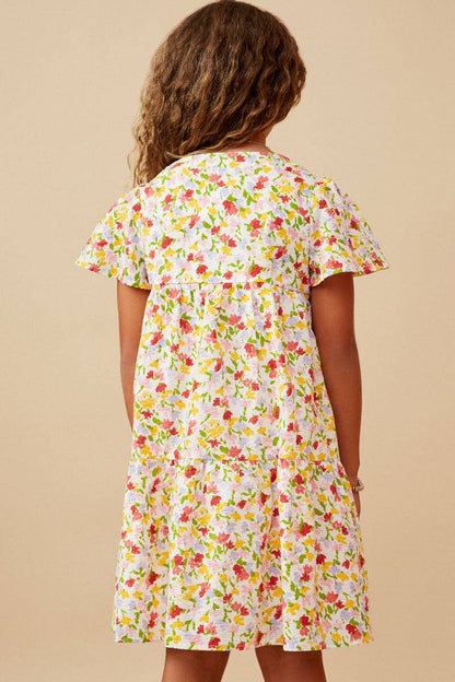 Girls Floral Flutter Sleeve Dress