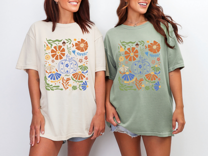 Blue Floral Pumpkin Graphic Tee in Two Colors