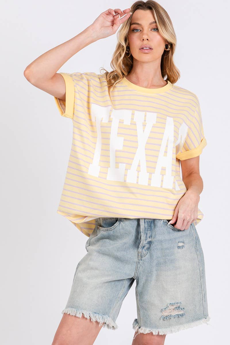 TERRY STRIPED TEXSAS PRINT TOP