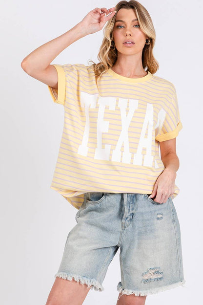 TERRY STRIPED TEXSAS PRINT TOP