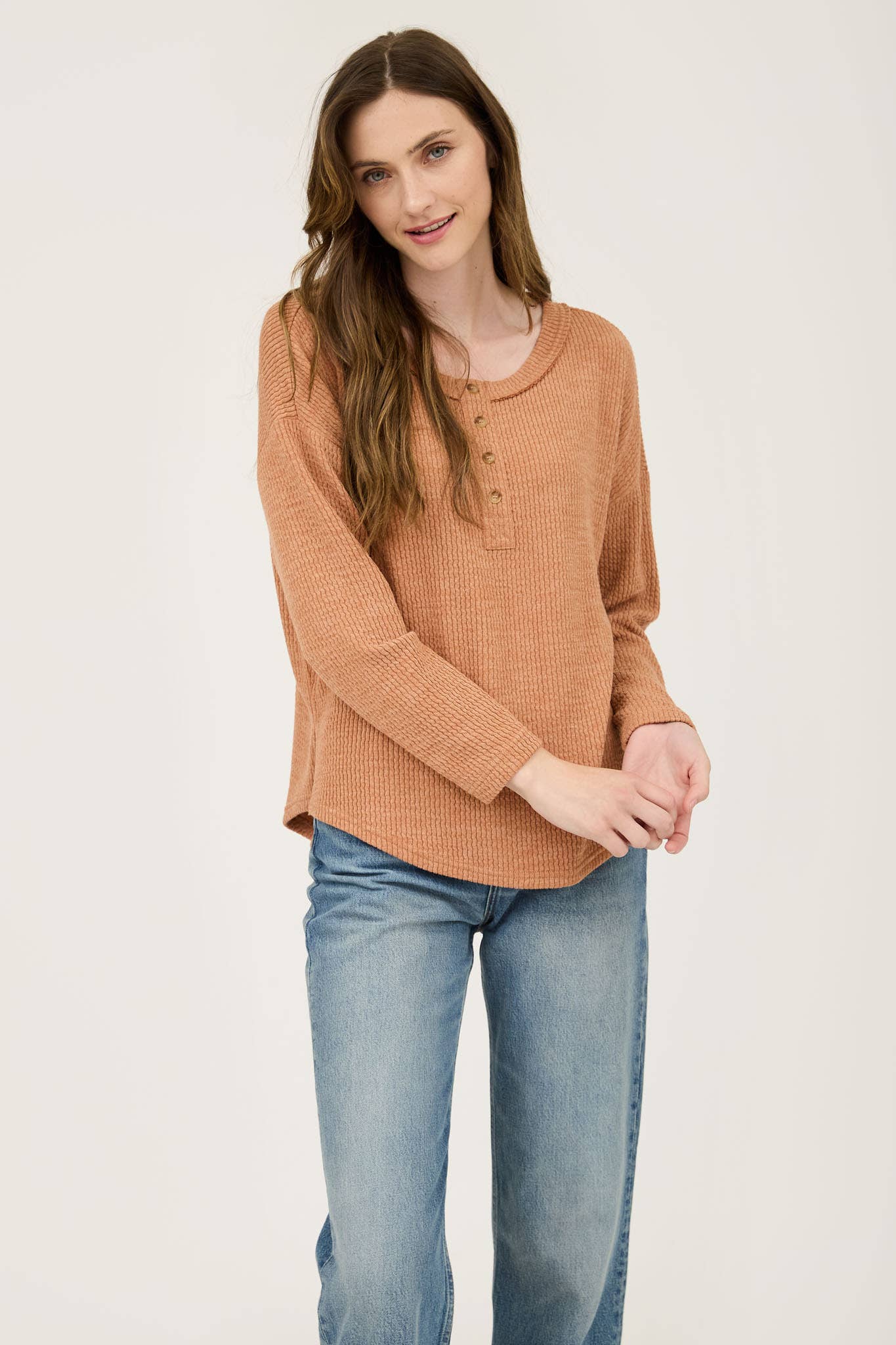 WAFFLE KNIT HENLEY TOP