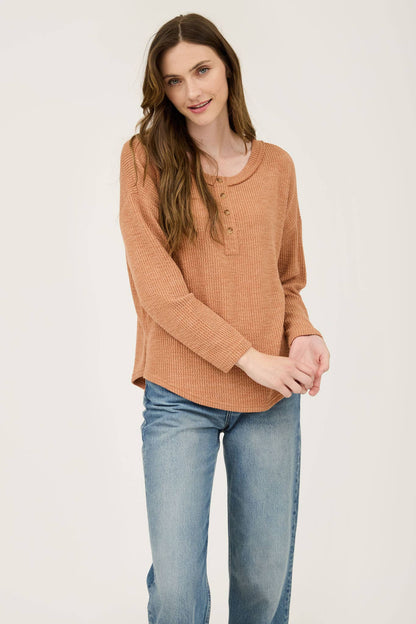 WAFFLE KNIT HENLEY TOP