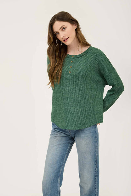 WAFFLE KNIT HENLEY TOP