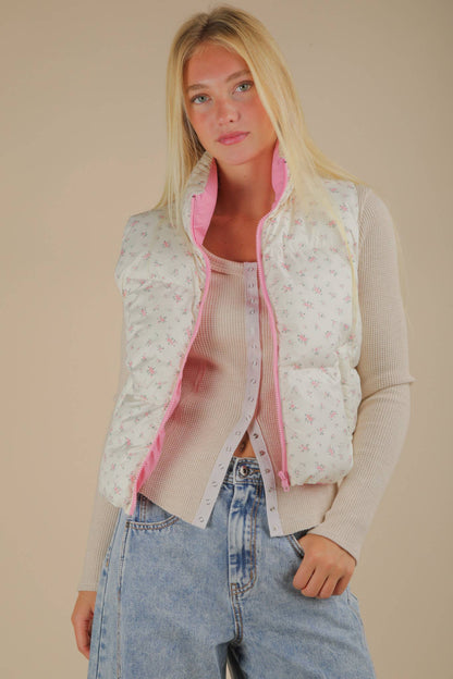Floral Cropped Puffer Vest