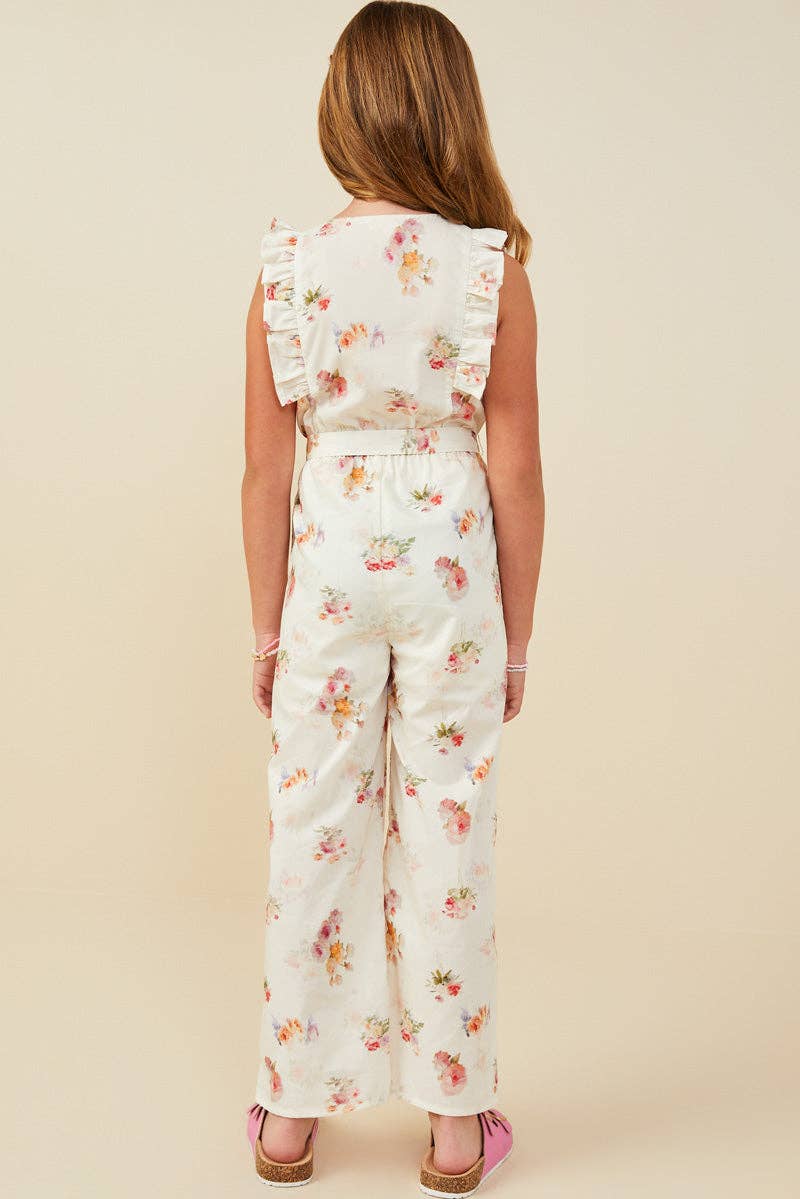 Girls Floral Sleeveless Jumpsuit