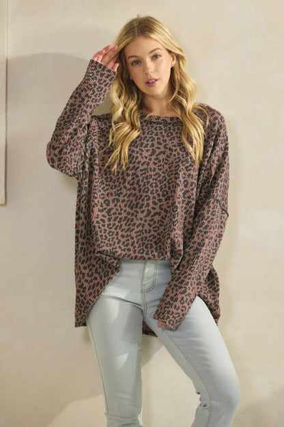 LS LEOPARD RIBBED TOP