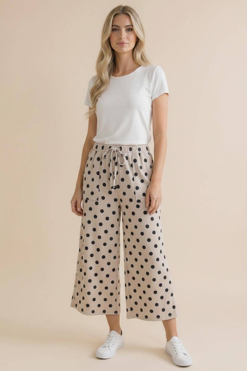 Plus Elastic Waist Polka Dot Pants