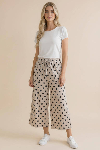 Plus Elastic Waist Polka Dot Pants