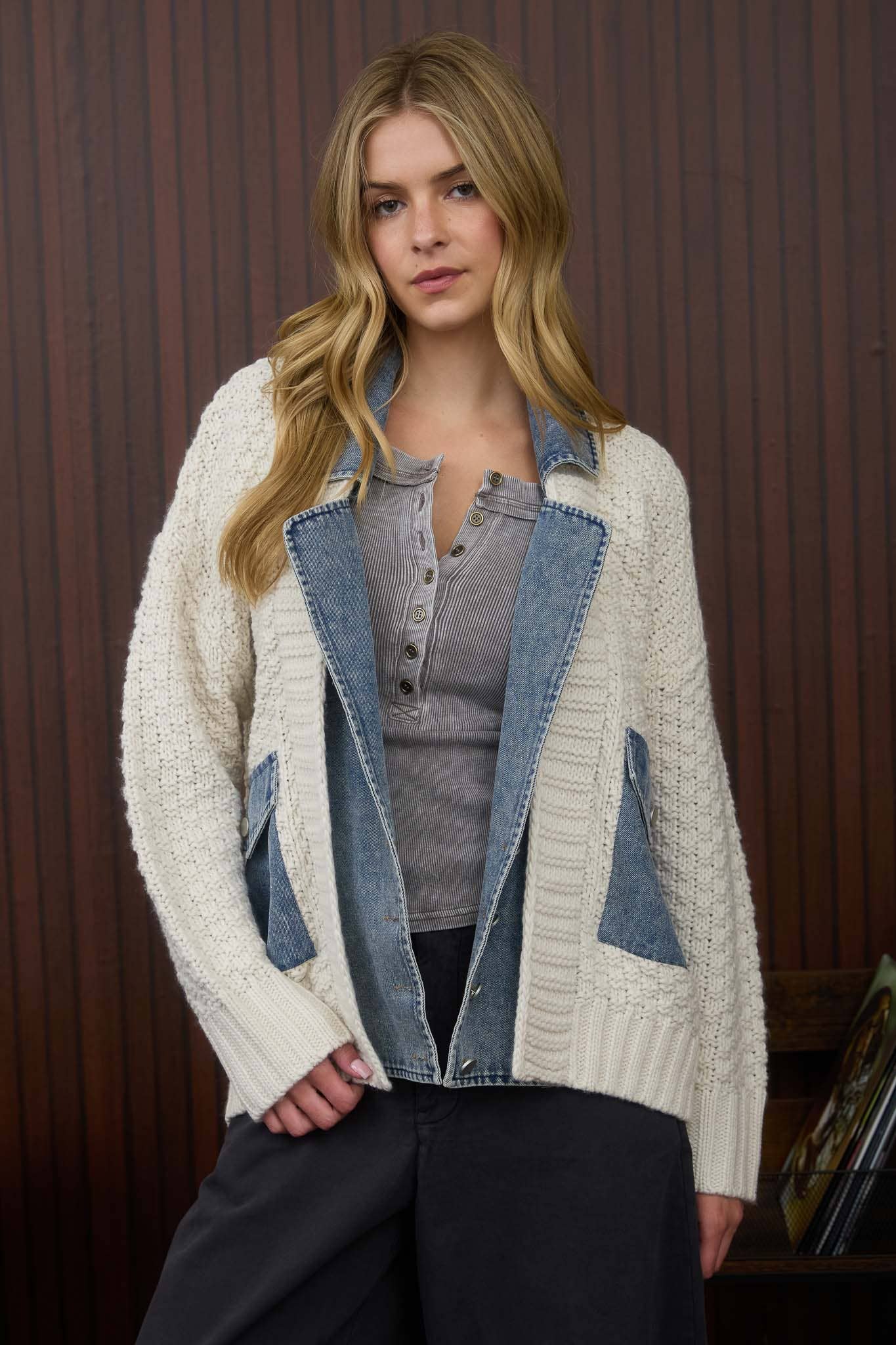 CABLE KNIT DENIM JACKET