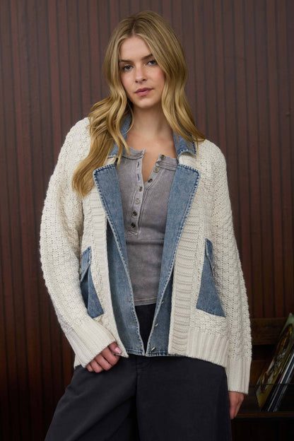 CABLE KNIT DENIM JACKET
