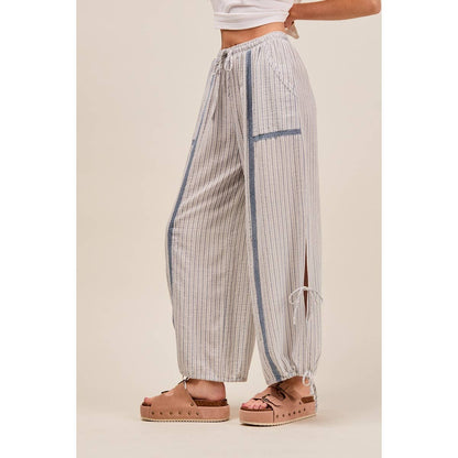 LIGHTWEIGHT MULTI STRIPE JOGGER PANTS WITH SIDE SLITS WITH T